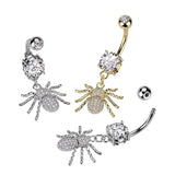 Double Jeweled CZ With CZ Pave Spider Navel Belly Button Ring