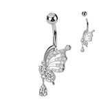 CZ Butterfly & Tear Drop Dangle Belly Button Ring