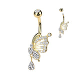 CZ Butterfly & Tear Drop Dangle Belly Button Ring