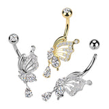 CZ Butterfly & Tear Drop Dangle Belly Button Ring
