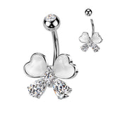CZ & Cat's Eye Stone Heart Butterfly Belly Button Ring