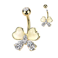 CZ & Cat's Eye Stone Heart Butterfly Belly Button Ring