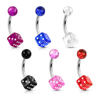 Acrylic Dice Ball 316L Surgical Steel Navel Belly Button Ring
