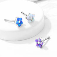 5 Opal Petals Flower Top Surgical Steel Nose Stud Rings