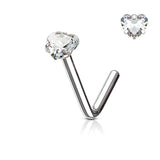 3 mm Heart Shape CZ "L" Bend Nose Stud Rings