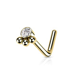 3 Beaded Ball Cluster with CZ  "L" Bend Nose Stud Ring