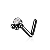 3 Beaded Ball Cluster with CZ  "L" Bend Nose Stud Ring