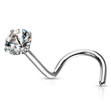 Surgical Steel Prong Set Round CZ Nose Screw Rings 20G
