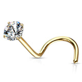 Surgical Steel Prong Set Round CZ Nose Screw Rings 20G