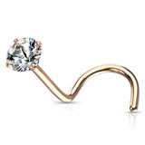 Surgical Steel Prong Set Round CZ Nose Screw Rings 20G