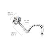 Surgical Steel Prong Set Round CZ Nose Screw Rings 20G