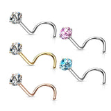 Surgical Steel Prong Set Round CZ Nose Screw Rings 20G