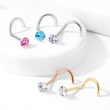 Surgical Steel Prong Set Round CZ Nose Screw Rings 20G
