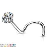 Surgical Steel Prong Set Round CZ Nose Screw Rings 20G