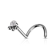 3 Beads Ball Cluster With Clear CZ Nose Screw Ring 18G