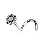 Beaded Ball Edge CZ Center Nose Screw Rings 20G