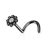 Beaded Ball Edge CZ Center Nose Screw Rings 20G