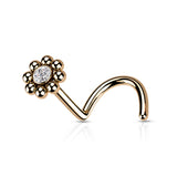 Beaded Ball Edge CZ Center Nose Screw Rings 20G