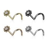 Beaded Ball Edge CZ Center Nose Screw Rings 20G