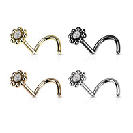 Beaded Ball Edge CZ Center Nose Screw Rings 20G