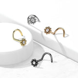 Beaded Ball Edge CZ Center Nose Screw Rings 20G