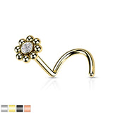 Beaded Ball Edge CZ Center Nose Screw Rings 20G
