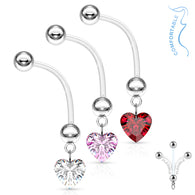 Heart Gem Dangle Pregnancy Bio Flex Barbell Navel Belly Button Ring