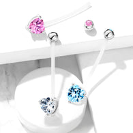 Double CZ Prong Heart CZ Pregnancy BioFlex Barbell Navel Belly Button Ring