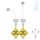 Prong Set Heart CZ Baby On Board Sign Pregnancy BioFlex Barbell Navel Belly Button Ring