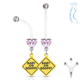 Prong Set Heart CZ Baby On Board Sign Pregnancy BioFlex Barbell Navel Belly Button Ring