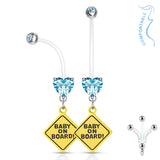 Prong Set Heart CZ Baby On Board Sign Pregnancy BioFlex Barbell Navel Belly Button Ring