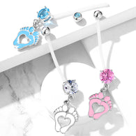 Heart Baby Feet Dangle CZ Pregnancy Bio Flex Barbell Navel Belly Button Ring