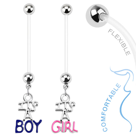 Baby Gender Dangle Pregnancy BioFlex Barbell Navel Belly Button Ring