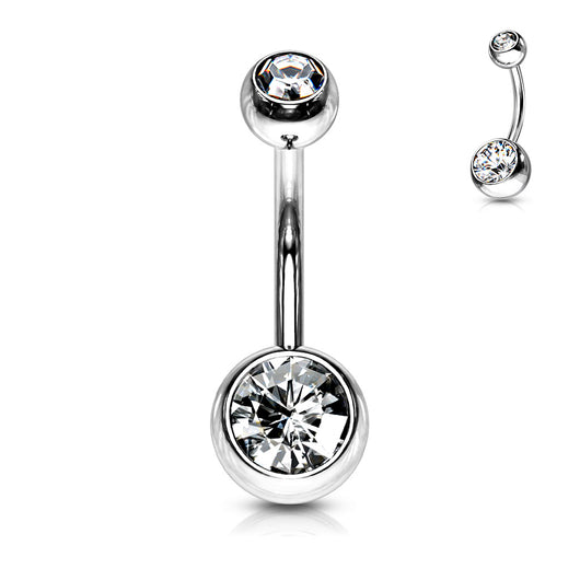 Double Clear Gem 316L Surgical Steel Navel Belly Button Ring 8 Sizes