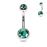 Double Gem 316L Surgical Steel Navel Belly Button Ring