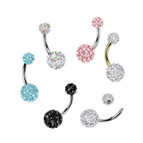 316L Ferido Crystal Balls Belly Button Ring