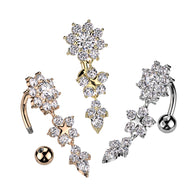Double CZ Flower Top Drop Dangle Belly Button Navel Rings