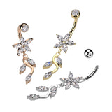 5 Marquise CZ Flower With Vine Dangle Belly Button Navel Rings