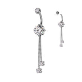 Double Jeweled CZ With 2 Rope Chain Dangle Belly Button Navel Rings