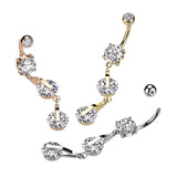 Double CZ Dangle 316L Surgical Steel Belly Button Navel Rings