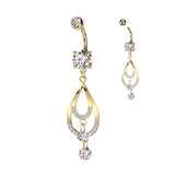 Double CZ Pave Tear Drop & CZ Dangle Belly Button Navel Rings