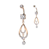 Double CZ Pave Tear Drop & CZ Dangle Belly Button Navel Rings