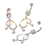 Double CZ Pave Tear Drop & CZ Dangle Belly Button Navel Rings