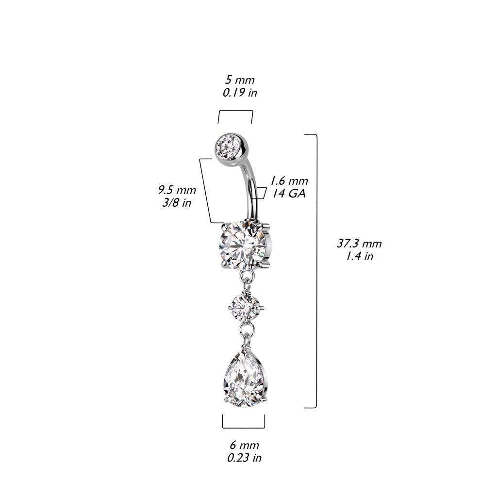 Tear Drop CZ Dangle Belly Button Navel Rings
