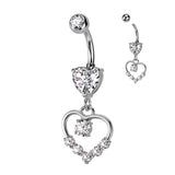 Heart Shaped CZ With Hollow Heart Pave Dangle Belly Button Navel Rings