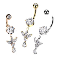 3 Marquise CZ Leaf and Pear CZ Dangle Belly Button Navel Rings