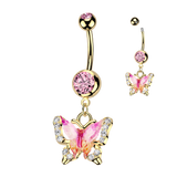 Double Jeweled Enamel & CZ Butterfly Belly Button Ring