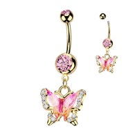 Double Jeweled Enamel & CZ Butterfly Belly Button Ring