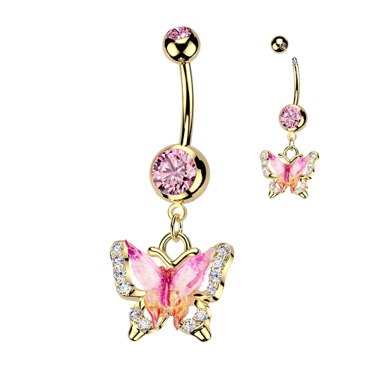 Double Jeweled Enamel & CZ Butterfly Belly Button Ring