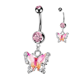 Double Jeweled Enamel & CZ Butterfly Belly Button Ring